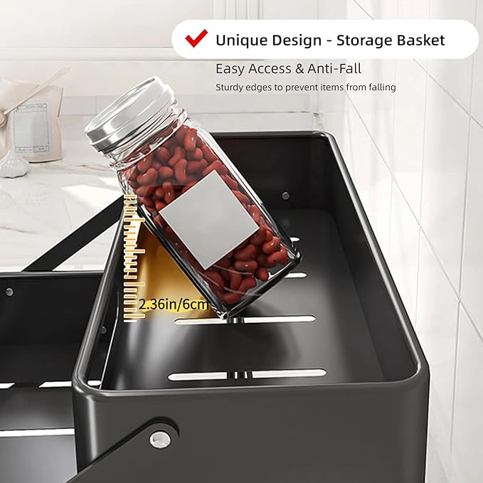 Bokelai Spice Rack for Countertop 3 Tier Foldable Seasoning Organizer Jars Storage Holder Step Shelf for Cabinet Kitchen Black