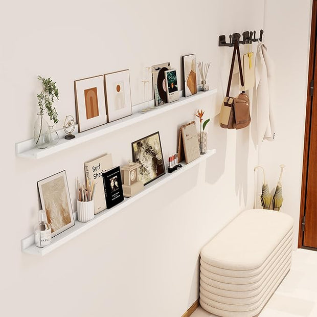 Axeman 72 Inch Floating Shelves | Picture Ledge Shelf Set of 2 | White Wall Shelves with Lip | White Picture Shelf for Wall with Ledge | Photo Ledges 72 Inch