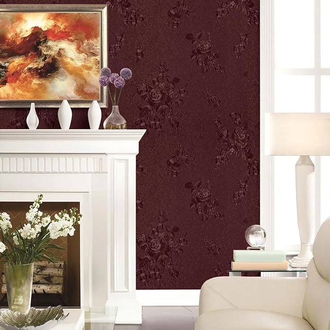 Dark Red Peel and Stick Wallpaper Floral Textured Wallpaper 17.7inch x 78.7inch Red Embossed Contact Paper Self Adhesive for Shelf Liner Crimson Flower Removable Wall Paper Decor Vinyl