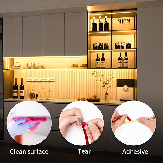 WOBANE COB LED Strip Light Kit,9.8ft Dimmable LED Light Strip with RF Remote for Kitchen Cabinet,Counter,Shelf,Hidden 3000K Warm White,CRI90+,Surper Bright,1500lm,Timing,960 LEDs,ETL Adapter