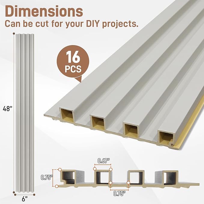 16 Packs 3D Wall Panels, 48 x 6 Inch WPC Slat Wall Panels for Wall Decor, Living Room, Bedroom, Office, Fluted Accent Wall Paneling for TV Background Study Room, Light Oak