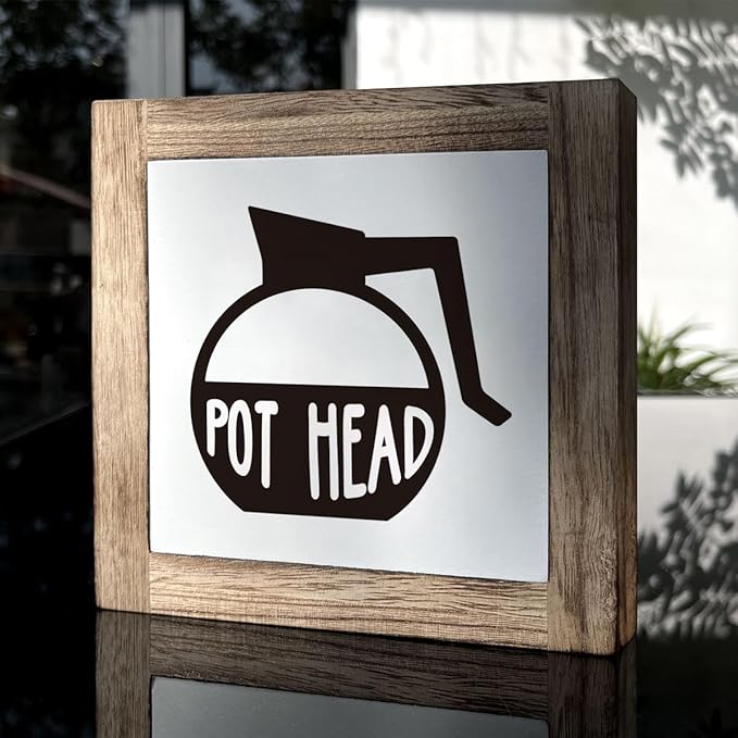 Coffee Pot Head Sign, Wooden Box Decor Set for Home, Decorative Table Sign, Farmhouse Wood Shelf Decoration, Rustic Kitchen and Bar Decor