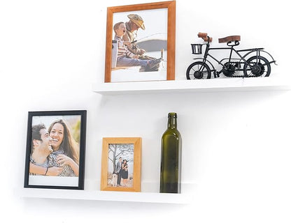 Picture Shelf, Greenco Set of 2 Wall Mounted Photo Ledge Floating Shelves for Bedroom, Living Room, Kitchen, Bathroom, Nursery Display, Natural Finish