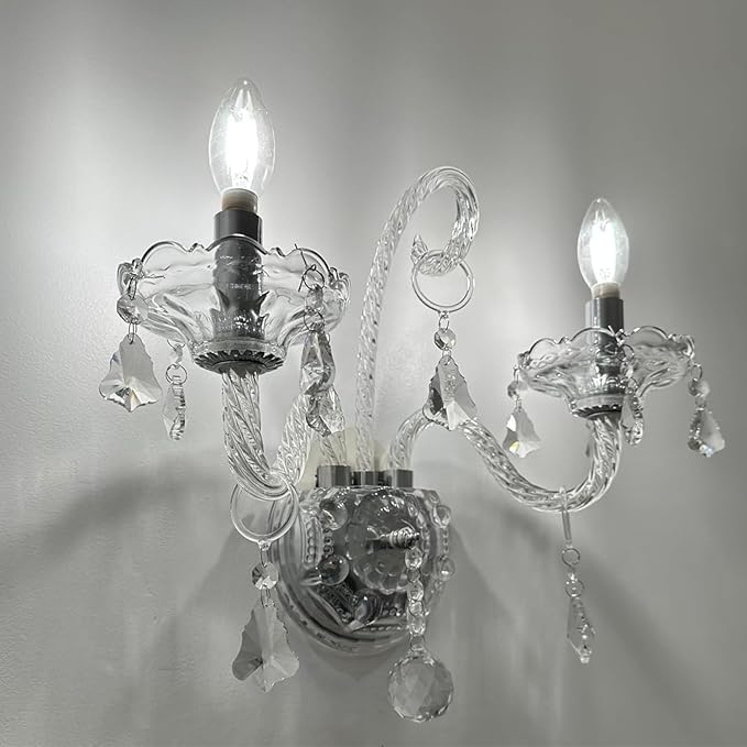 Vintage Crystal Wall Sconce Lighting Crystal Wall Light Elegant 2 Lights European Style Decorative Luxury Sconces Wall Lamp for Bathroom Bedroom Bedside Entryway Sconce Light