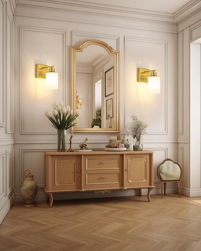 Rechargeable Wall Sconce, Gold Battery Operated Wall Sconce Set of 2 with Timer Function, Easy Install Dimmable Wireless Wall Lamps for Living Room, Bedroom, Hallway, Entryway Decor 3000K