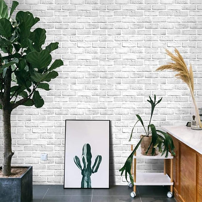 Cohoo Home Brick Wallpaper Peel and Stick Contact Paper 512inL 18inW Faux 3D Brick Contact Paper for Wall White Gray Self Adhesive Removable Wallpaper Backsplash Bedroom Wall Sticky Waterproof Thick
