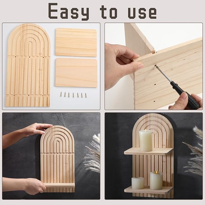Tatuo 2 Pieces Boho Wall Shelf Decor Floating Shelves for Wall Wooden Hanging Holder for Living Room Bathroom Bedroom Office Nursery Decoration(Rainbow)