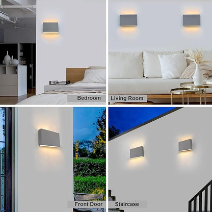 FUDESY LED Wall Sconce, Indoor Outdoor Up and Down Wall Lighting Fixtures, Modern Matte Gray Plastic Wall Mount Light, for Living Room Bedroom Hallway Corridor, 12W Warm White Light 3000K (2-Pack)