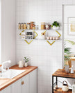 Floating Shelves for Wall, Set of 2 Wall Mounted Shelves, 2-Tier Hanging Shelves, for Living Room, Bedroom, Kitchen, Office, Study, Gold and White TBJ01P2JW