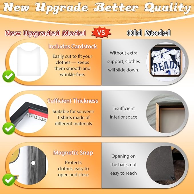 1 Pack T Shirt Display Frame, 15'' X 15'' Black Imitation Wood T Shirt Frame with 98% UV Protection Acrylic, 1