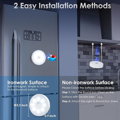 Motion Sensor Puck Light with Remote, Wireless Dimmable Under Cabinet Lighting, Rechargeable Magnetic Closet Night Light, 12-Pack, Cool White