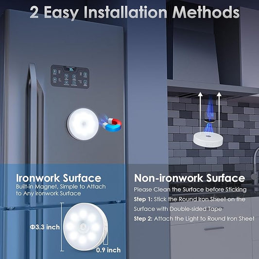 Motion Sensor Puck Light with Remote, Wireless Dimmable Under Cabinet Lighting, Rechargeable Magnetic Closet Night Light, 8-Pack, Cool White
