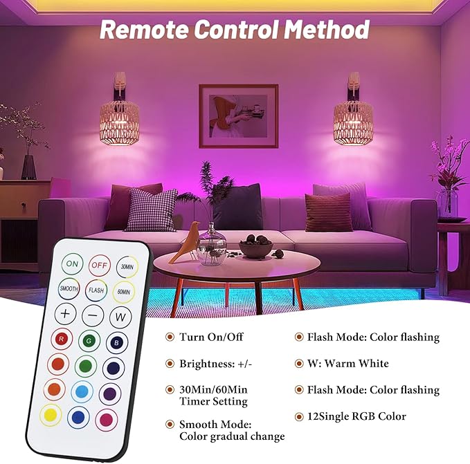 Battery Operated Wall Sconce Set of Two, Rattan Wall Sconces with Remote RGB 15 Colors Dimmable, Farmhouse Boho Wall Lights for Bedroom Living Room Entryway