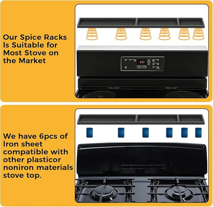 BFONS 30 Inch Silicone Magnetic Stove Top Shelf, Kitchen Shelf Over Stove Spice Rack Apartment Must Haves Kitchen Gadgets for Above Stovetop Seasoning Organization and Storage Thickened 3parts- Black