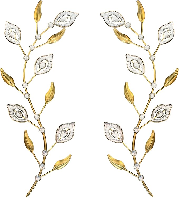 sxnzequnze 2 Pcs Metal Leaf Wall Art Crystal Bling Decorations Silver Leaves 3D Iron Handmade Home Decor Hanging Minimalist Accents Modern Set for Living Room Bathroom Bedroom Dining Room Hallway