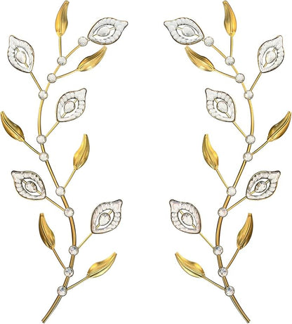sxnzequnze 2 Pcs Metal Leaf Wall Art Crystal Bling Decorations Silver Leaves 3D Iron Handmade Home Decor Hanging Minimalist Accents Modern Set for Living Room Bathroom Bedroom Dining Room Hallway