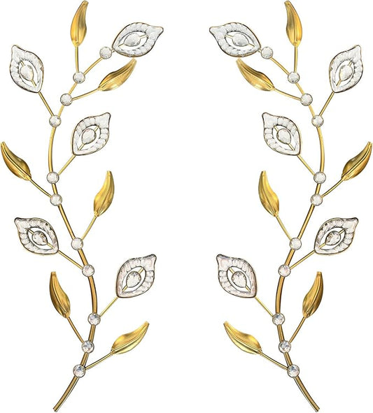 sxnzequnze 2 Pcs Metal Leaf Wall Art Crystal Bling Decorations Silver Leaves 3D Iron Handmade Home Decor Hanging Minimalist Accents Modern Set for Living Room Bathroom Bedroom Dining Room Hallway