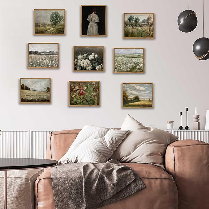 SHENIFY Vintage Landscape Framed Canvas Wall Art Grassland Classic Wall Prints Farmhouse Kitchen Office Decor - 8x10in Natural Framed