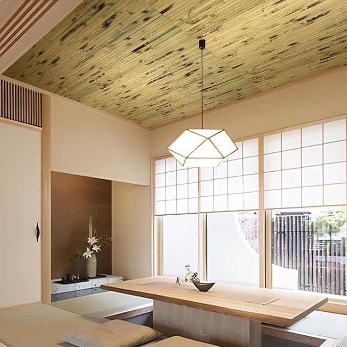 Natural Bamboo Wall Panel for Interior Wall Decor, Renewable Pole Wrap Wainscoting Paneling for Wall Ceiling Furniture Cabinet Office, 48 x 96 Inch, Light Burned