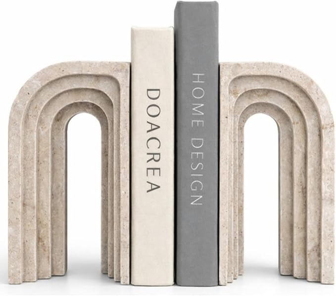 Decorative Bookends for Shelves – Heavy Duty Book Ends for Heavy Books, Stone-Inspired Composite Bookends, Non-Slip Base, Modern Home Office Decor, Gift Box Included, Set of 2