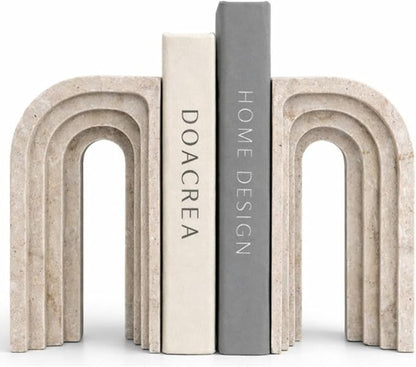 Decorative Bookends for Shelves – Heavy Duty Book Ends for Heavy Books, Stone-Inspired Composite Bookends, Non-Slip Base, Modern Home Office Decor, Gift Box Included, Set of 2