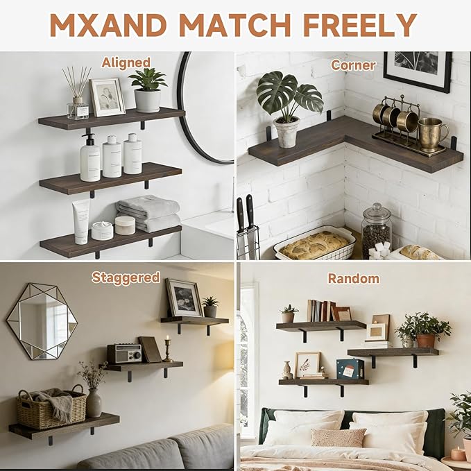 LifetimeWarranty Wall Shelves With Brackets, NOT Floating Easy Install 15.7Inch Solid Wood Shelf 3PCS,Picture Ledge Display Shelf for Living Room Bedroom Kitchen,House Decor Shelf for Book Plant Frame
