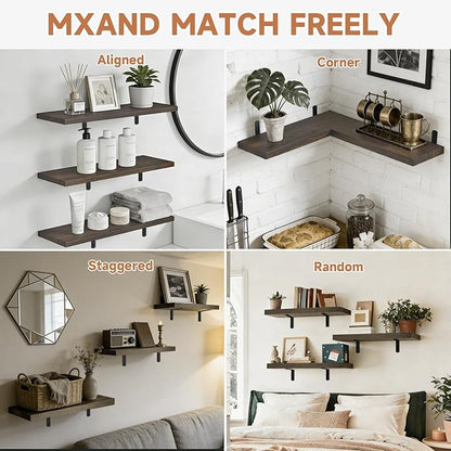 LifetimeWarranty Wall Shelves With Brackets, NOT Floating Easy Install 15.7Inch Solid Wood Shelf 3PCS,Picture Ledge Display Shelf for Living Room Bedroom Kitchen,House Decor Shelf for Book Plant Frame