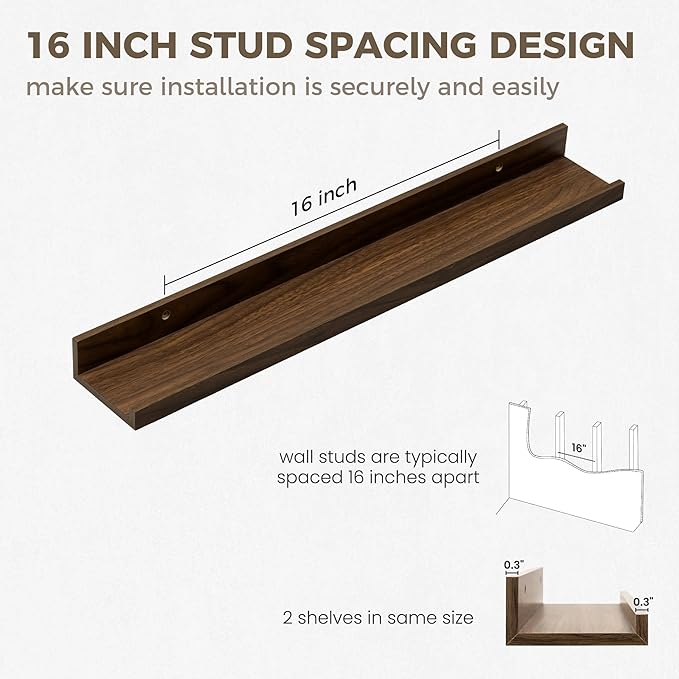 Axeman Picture Ledge Shelf | 24 Inch Floating Shelves Set of 2 | Walnut Wall Shelves with Lip | Walnut Picture Shelf for Wall with Ledge | Photo Ledges 24 Inch