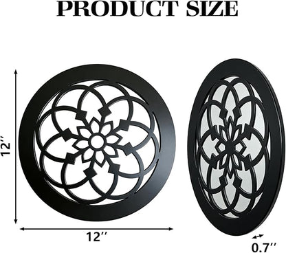 Set of 2 Boho Round Wall Mirror - Circle Matte White Metal Shatterproof Hanging for Wall Decor, Modern Farmhouse & Rustic Vintage Accent for Living Room, Dining Room, Bathroom & Entryway