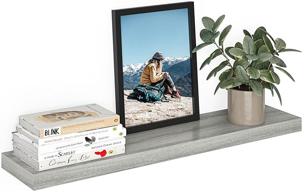 Ballucci Floating Shelf, 36" Wood Wall Shelf with Invisible Brackets for Bathroom, Living Room, Bedroom, Kitchen, Nursery, 8" Deep, Rustic Gray