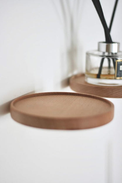 Set of 3 Modern Beechwood Floating Shelves, Round, 5.9 x 0.82 Inch, Oil Rubbed Finish, Wall Mounted, Holds Up to 15kg Each