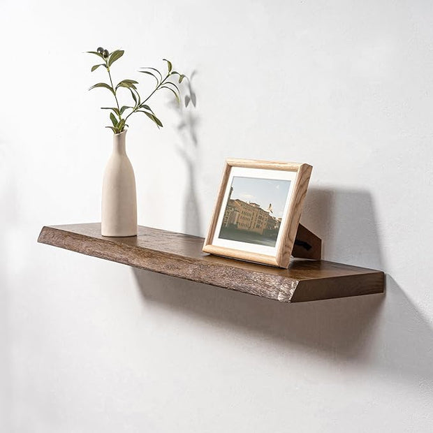 Axeman 36" Solid Wood Floating Shelves for Wall Decor, USA-Sourced Rustic Ash Wood Live Edge Shelf with Upgraded Heavy Invisible Bracket, Wall Mounted Shelf for Kitchen Bathroom Living Room, Walnut