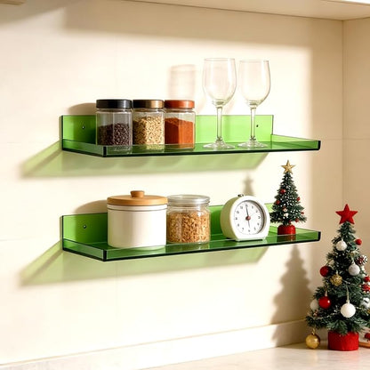 Floating Shelves for Wall Acrylic Wall Shelves for Bedroom Bathroom Living Room Kitchen 16.5X5.5'', Pack of 2, Turquoise Green