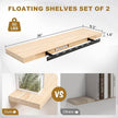 Fun Memories Floating Shelves, 9.3'' Deep Solid Pine Wood Wall Shelves for Storage, Wall Mounted Display Shelf with Invisible Heavy-Duty Metal Bracket, 36'' Width Set of 2, Unfinished - DIY Stain