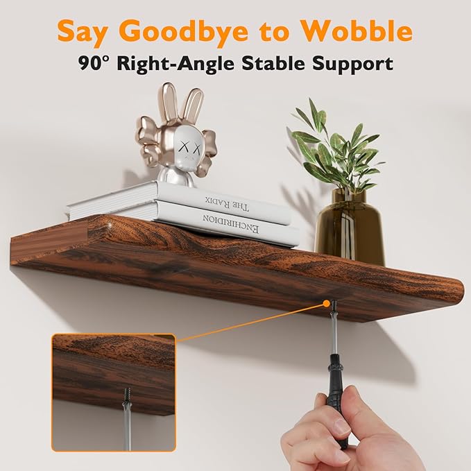 Floating Shelves for Wall Rustic Farmhouse 24 Inch Floating Shelf Wooden Shelves for Wall Mounted Live Edge Pine Shelf with Unique Natural Grain for Living Room Bedroom Kitchen (Golden Oak Finish)