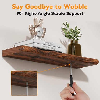 Floating Shelves for Wall Rustic Farmhouse 24 Inch Floating Shelf Wooden Shelves for Wall Mounted Live Edge Pine Shelf with Unique Natural Grain for Living Room Bedroom Kitchen (Golden Oak Finish)
