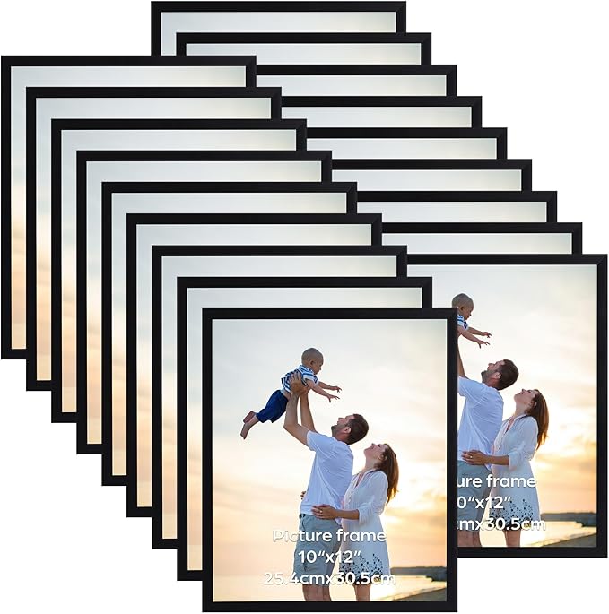 Hoikwo 18 Packs 10x12 Black Plastic Multi Picture Frames Set with Plastic Cover, for Family Photos, Artwork, Light Weight Bulk 10 by 12 Frames Pack for Wall Hanging and Table, Stylish Picture Frames
