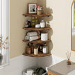 Homode Corner Wall Shelf, 12 Inch Wide Round Corner Floating Shelves with Cord Hole, Set of 4 Wooden Hanging Storage Shelving for Bathroom Living Room Small Spaces, Rustic Brown