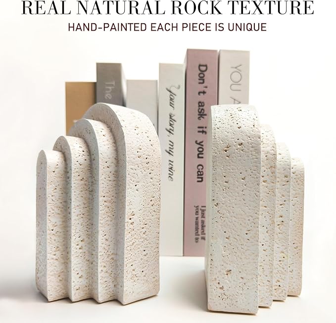 Heavy Duty Book Ends for Shelves, Decorative Book Stopper for Shelves, Resin Decor Bookends for Heavy Books, Modern Home Decor Aesthetic Bookend Aesthetically Pleasing Layered Arch Design, Set of 2