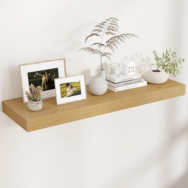 Floating Shelves for Wall, 40" W x 12" D x 2" H, 1 Pack of Long Wall Mounted Engineered Wood Shelves with Invisible Brackets for Living Room, Bedroom, Bathroom, Kitchen Decor, Oak