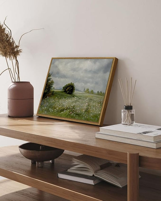 SHENIFY Vintage Landscape Framed Canvas Wall Art Grassland Classic Painting Modern Farmhouse Kitchen Office Decor - 11x14in Natural Framed