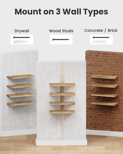 AMADA HOMEFURNISHING Floating Shelves, Paulownia Wood Wall Shelves for Living Room/Bedroom/Kitchen/Home Office, Wood Floating Shelf for Home Storage & Organization Set of 4 15.75" L x 5.91" W x 0.98"H