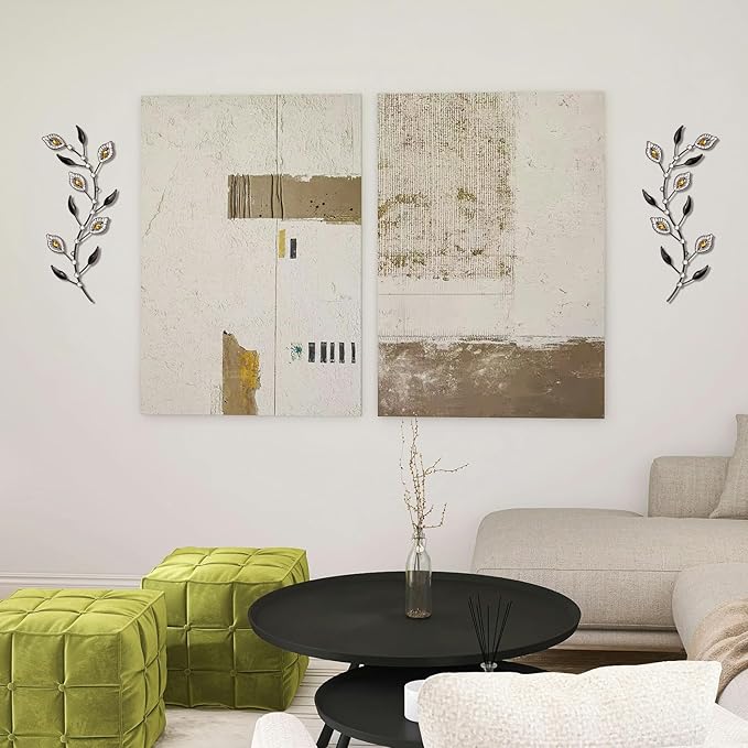sxnzequnze 2 Pcs Metal Leaf Wall Art Crystal Bling Decorations Silver Leaves 3D Iron Handmade Home Decor Hanging Minimalist Accents Modern Set for Living Room Bathroom Bedroom Dining Room Hallway