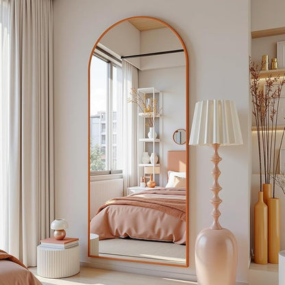 Antok 58" x18” Arched Full Length Floor Mirror, Orange Aluminum Frame, Free Standing/Wall Mount/Leaning for Bedroom, Living Room, Dressing Room