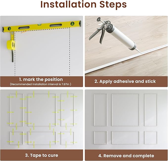 SmartStandard Pre-Cut Wall Molding Kit, 3-Frame Wainscoting Panels for Interior Wall Moulding Decor, Ready to Assemble Accent Panel