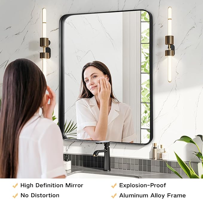 Bathroom Mirror for Over Sink - 26x32 Inch Black Matte Wall Mirrors for Bathroom, Rectangle Metal Framed Vanity Mirror for Bathroom, Bedroom, Home Office, Farmhouse