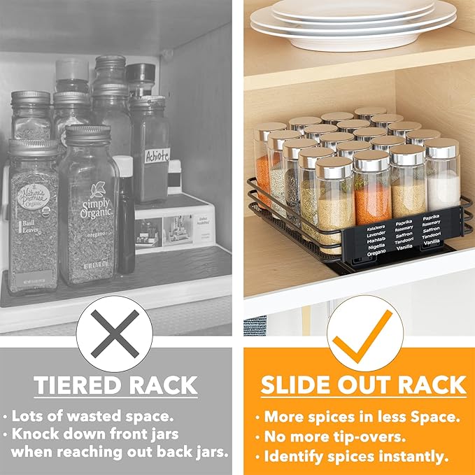 SpaceAid Pull Out Spice Rack Organizer for Cabinet, Heavy Duty Slide Out Seasoning Kitchen Organizer, Cabinet Organizer, with Labels and Chalk Marker, 8.5