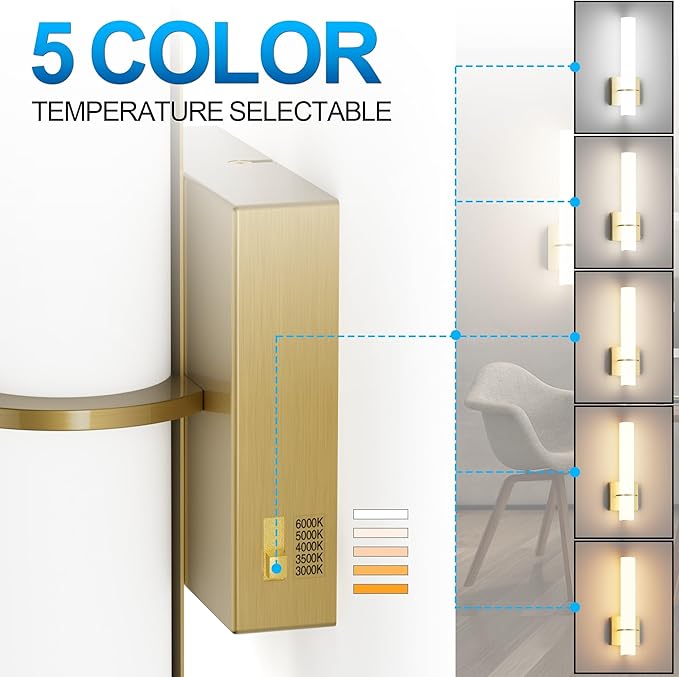 Modern Wall Sconces Set of 2, 5 Color Temperature Linear Dimmable, Adjustable Warm to Cool White, Hardwired Wall Lights for Bedroom, Living Room, Hallway (Black)