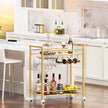Bar Cart,Home Bar Serving Cart with Storage Shelves, 2 Tier Rolling Beverage Cart with Wheels, Modern Wine Cart with Wine Rack and Glass Holder for Kitchen, Living Room,Dinning Room,Gold