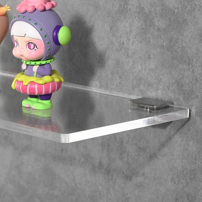 iobiotio Small Clear Floating Shelves, 12'' x 5.9'' Shelves for Wall, Decorative Floating Shelves for Home Office, Wall Mounted Rack, Clear, 2 Pcs
